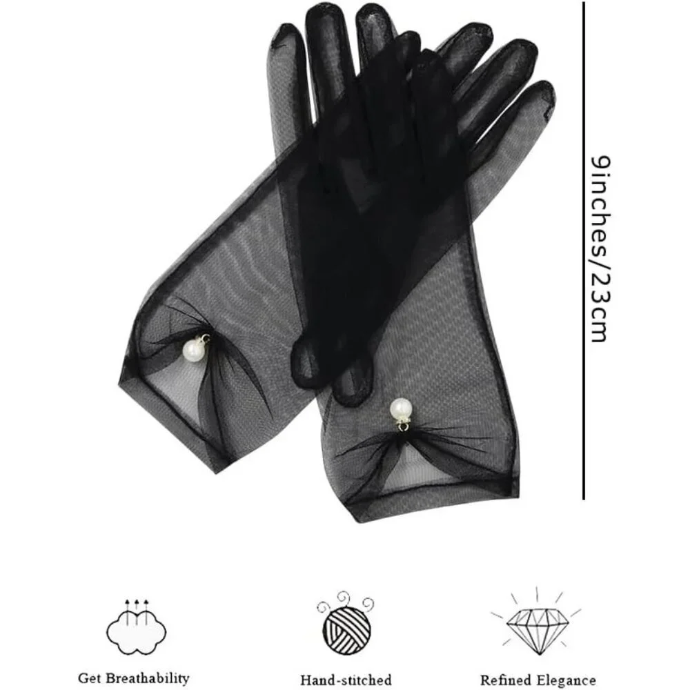 Women's Yellow Evening Pearl Short Gloves Wedding Dance Party Tea Accessories